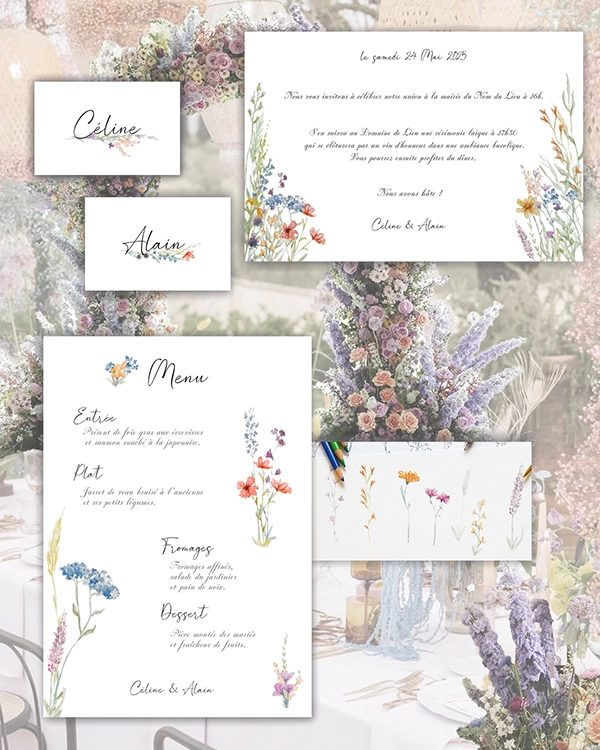 Fleurie Champetre, papeterie de mariage personnalisable