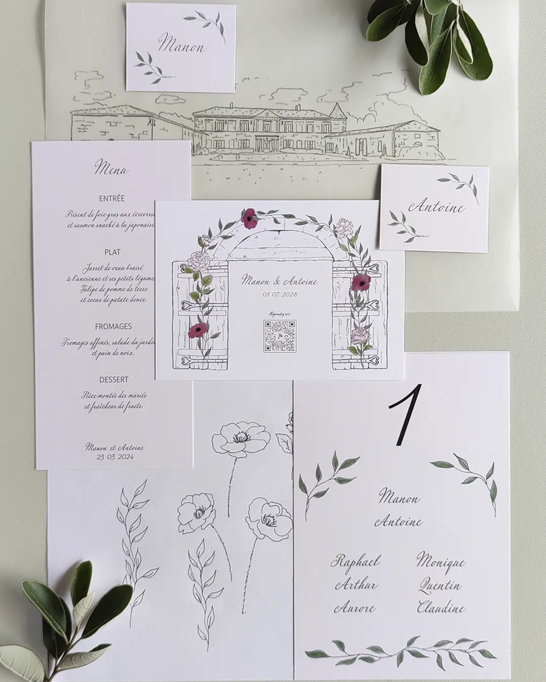 Domaine de la Rousserie papeterie de mariage, papeterie de mariage personnalisable,