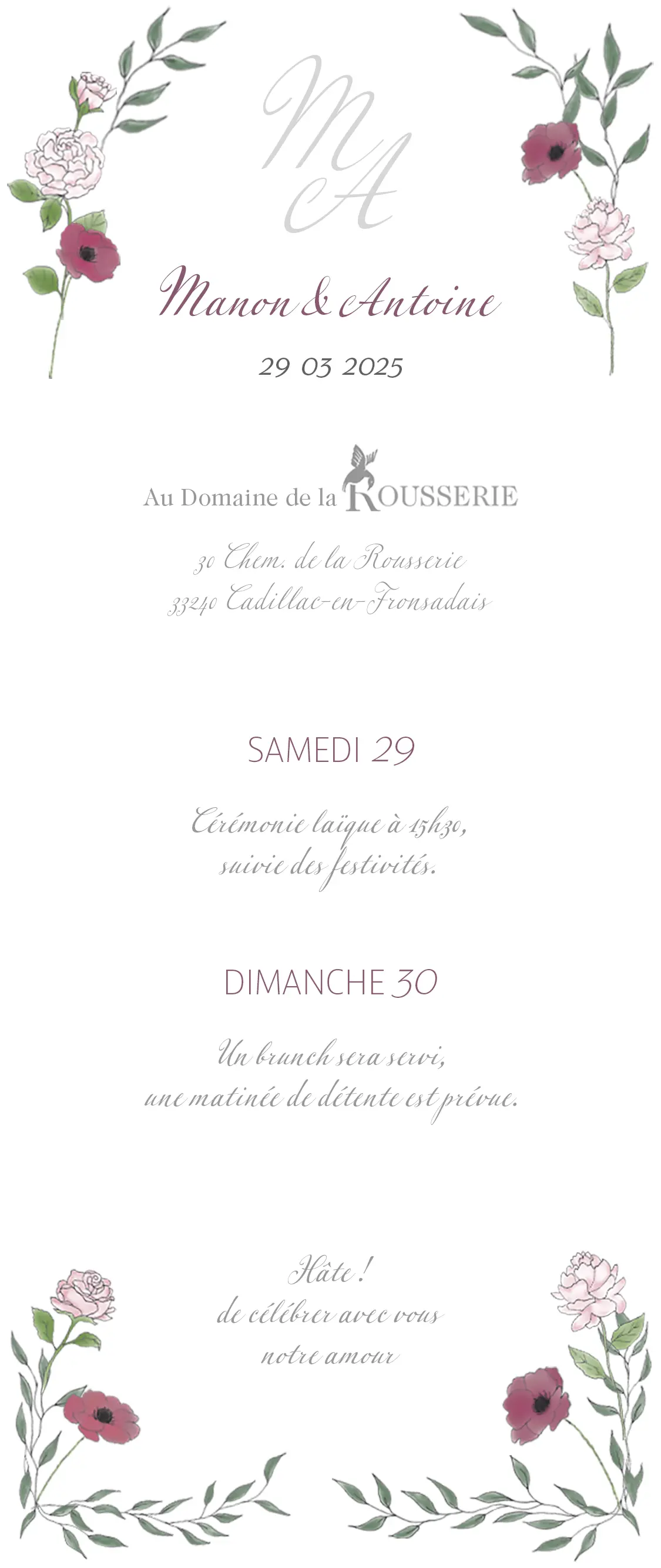 Rousserie, programme faire-part de mariage, faire-part numérique