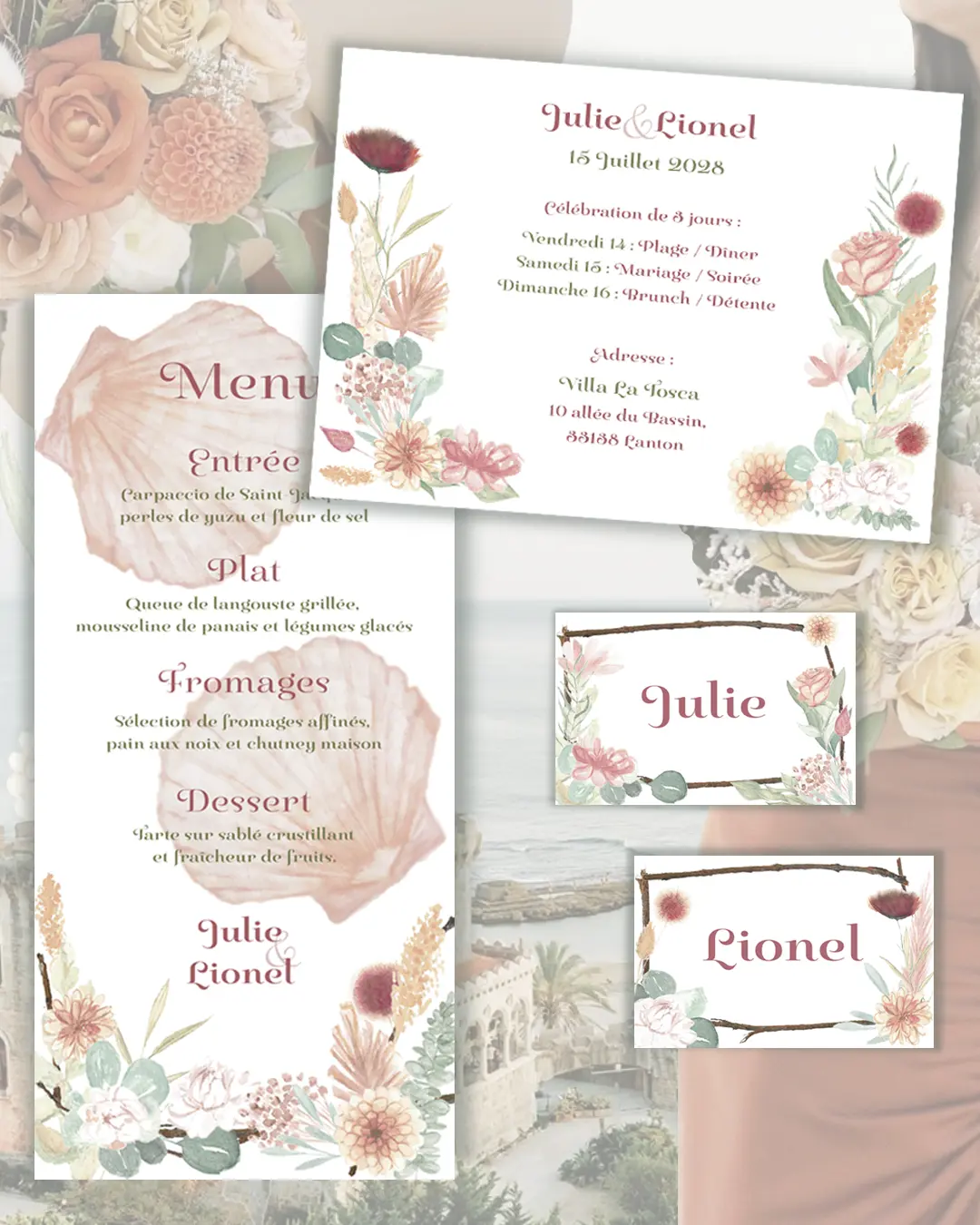 Mariage Terracotta Boheme-papeterie de mariage personnalisable-Faire-part-menu-marque places-plan de tables-faire-part dessiné-papeterie de mariage illustrée-papeterie de mariage digitale et imprimé-papeterie de mariage digitale
