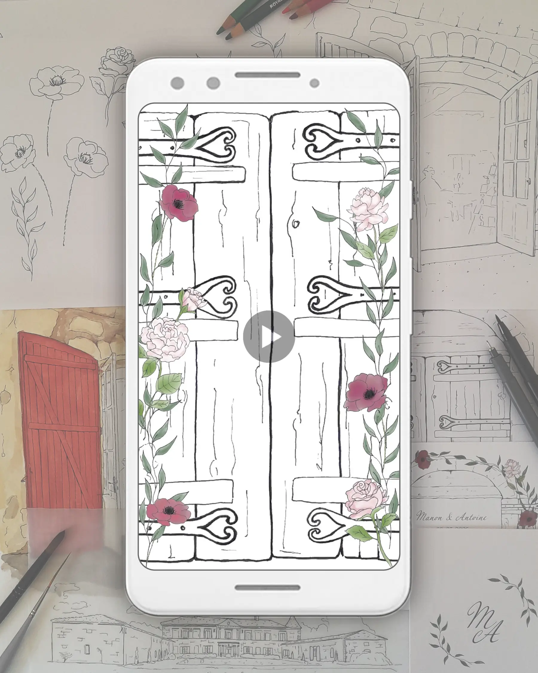 faire-part de mariage digital, faire-part animé, invitation de mariage numérique, faire-part video, faire-part dessiné, faire-part fait main, invitation lieu de reception, domaine de la rousserie, papeterie de mariage digitale