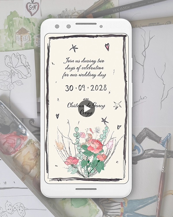 faire-part de mariage digital, faire-part animé, invitation de mariage numérique, faire-part video, faire-part dessiné, faire-part fait main, invitation Rock & Roll, faire-part musique, papeterie de mariage digitale