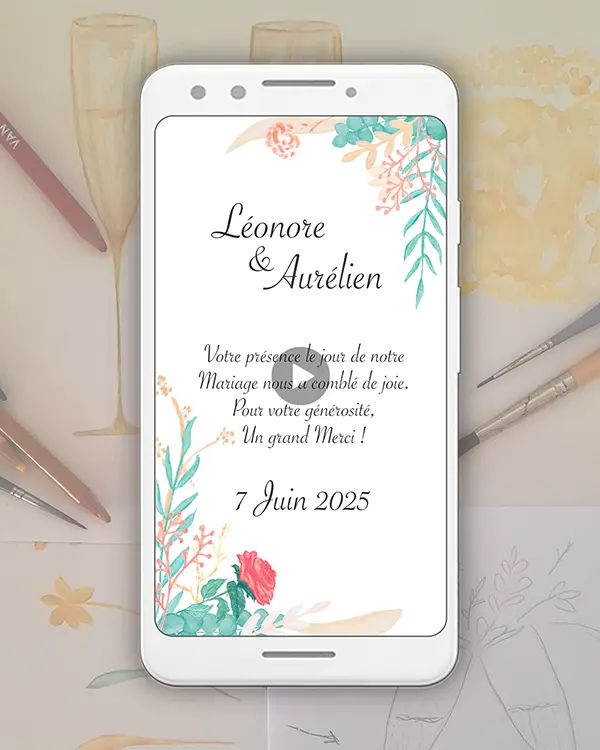 remerciement de mariage digital et personnalisable